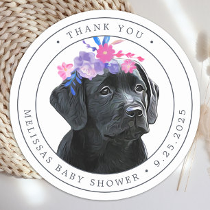 Sticker Rond Merci de l'Baby shower Black Lab Girl