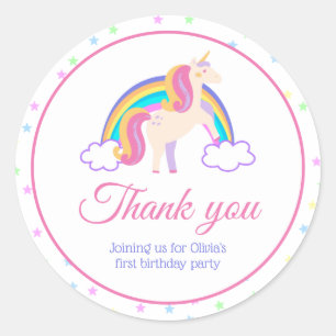 Sticker Rond Merci de licorne magique arc-en-ciel