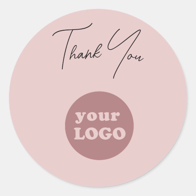 Sticker Rond Merci de logo d'entreprise personnalisé rose pâle (Devant)