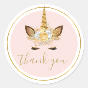 Sticker Rond Merci de l'Unicorne Florale d'or