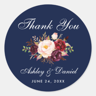 Sticker Rond Merci de Mariage bleu de Bourgogne