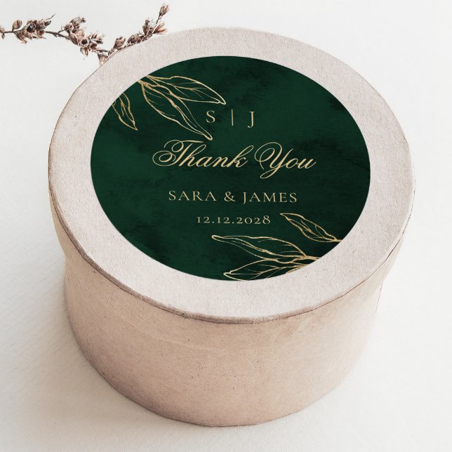 Sticker Rond Merci de Mariage botanique vert émeraude (Créateur téléchargé)