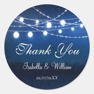 Sticker Rond Merci de Mariage campagnard bleu rustique moderne