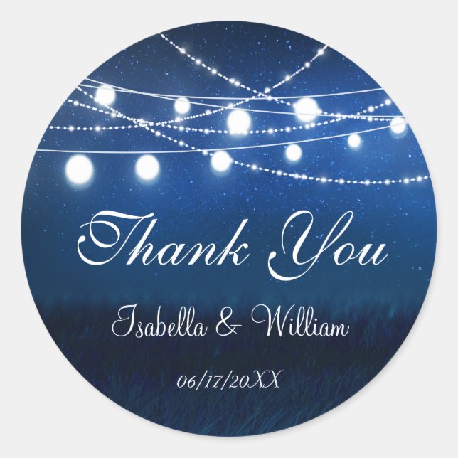 Sticker Rond Merci de Mariage campagnard bleu rustique moderne (Devant)