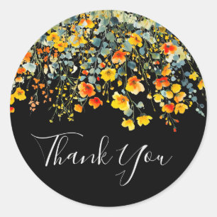 Sticker Rond Merci de Mariage coloré noir floral Favor
