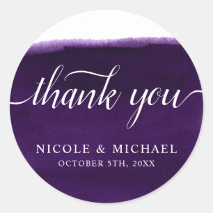 Sticker Rond Merci de Mariage d'aquarelle violet