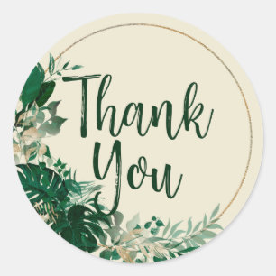 Sticker Rond Merci de Mariage de couronne de feuille tropicale