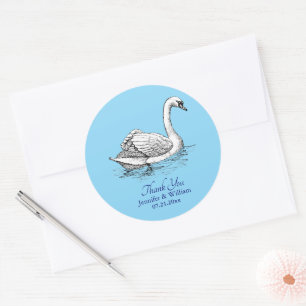 Sticker Rond Merci de Mariage de cygne Vintage romantique