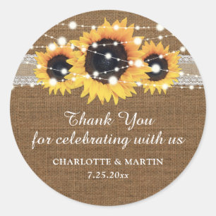 Sticker Rond Merci de Mariage de  de Burlap et dentelle rustiqu
