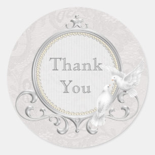 Sticker Rond Merci de Mariage de dentelle blanc et Paisley