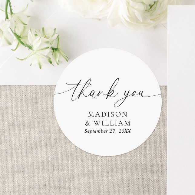 Sticker Rond Merci de Mariage de script minimaliste moderne (Créateur téléchargé)