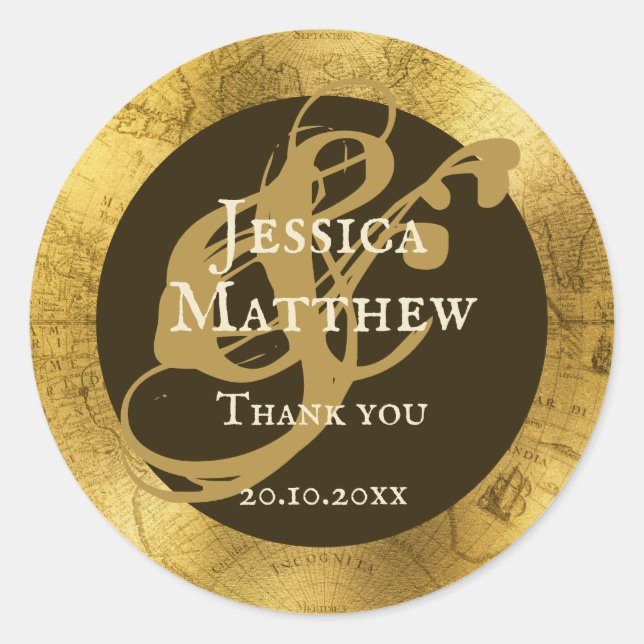Sticker Rond Merci de Mariage d'or antique (Devant)