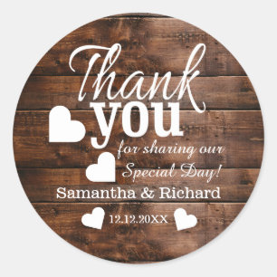 Sticker Rond Merci de Mariage en bois Brown rustique