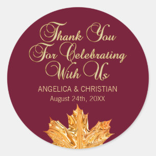 Sticker Rond Merci de Mariage en feuille d'érable d'automne en