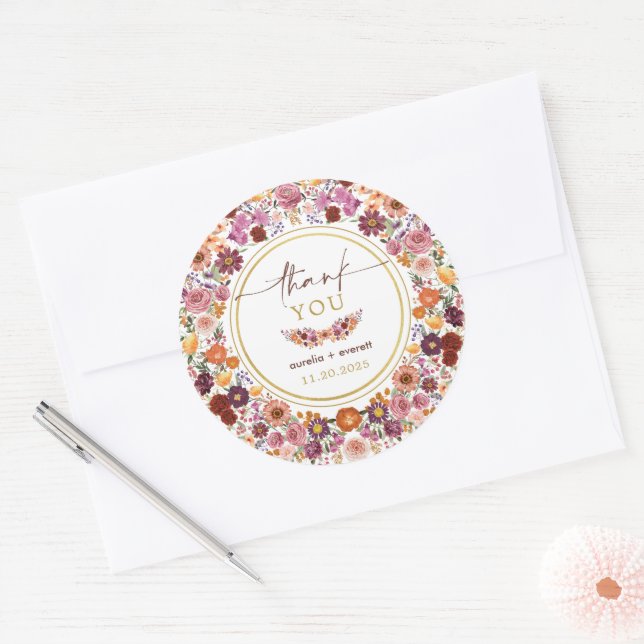 Sticker Rond Merci de Mariage Fleur sauvage Vibrant Meadow (Enveloppe)