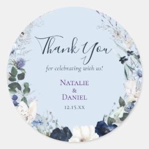 Sticker Rond Merci de Mariage Floral bleu