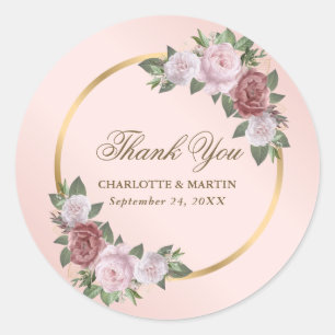 Sticker Rond Merci de Mariage Floral rose pâle