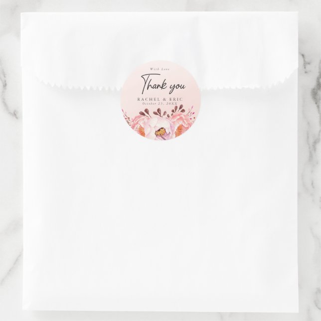 Sticker Rond Merci de Mariage flou romantique (Sac)
