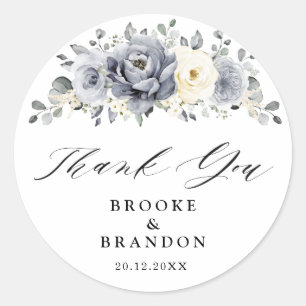 Sticker Rond Merci de mariage hivernal gris argenté en hiver