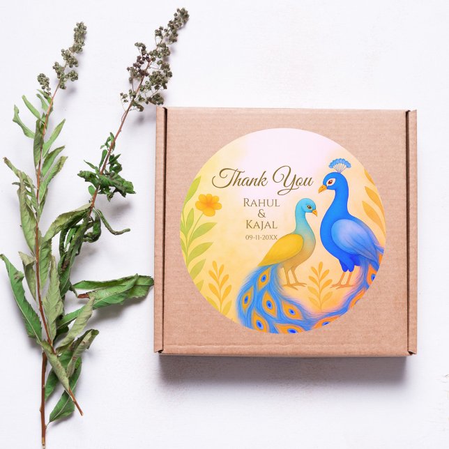 Sticker Rond Merci de Mariage indien de Peacock (Créateur téléchargé)