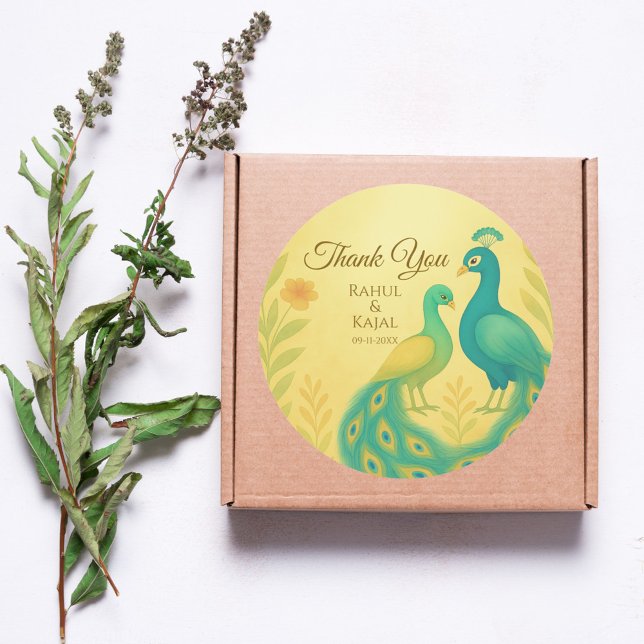 Sticker Rond Merci de Mariage indien de Peacock (Créateur téléchargé)