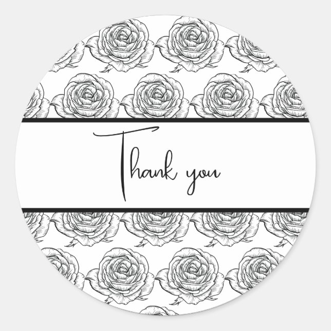 Sticker Rond Merci de Mariage noir et blanc (Devant)