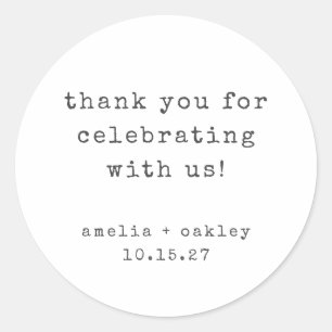 Sticker Rond Merci de mariage personnalisé blanc Retro Typewrit