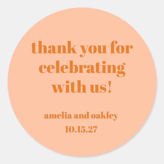 Sticker Rond Merci de mariage personnalisé Gras Peach Orange Re (Devant)