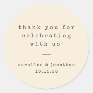 Sticker Rond Merci de mariage personnalisé Retro Cream Typewrit