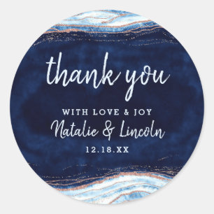 Sticker Rond Merci de Mariage Rose d'or Sapphire Blue