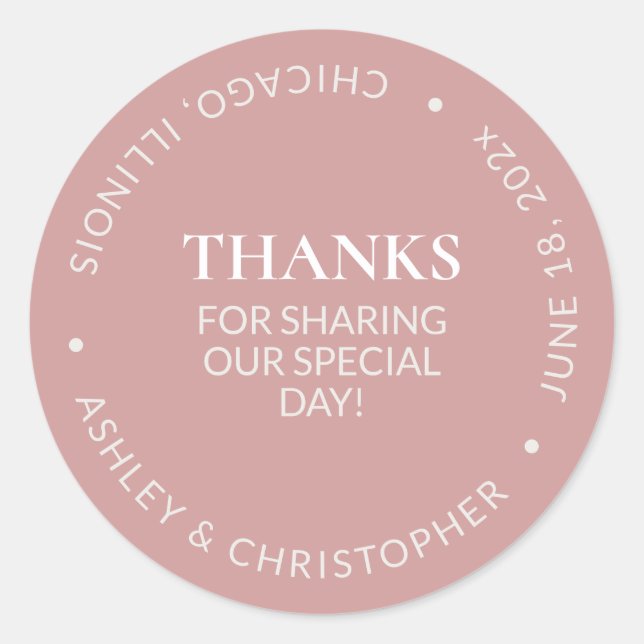 Sticker Rond Merci de Mariage Rose simple Dusty (Devant)