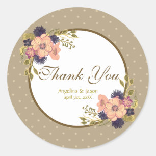 Sticker Rond Merci de Mariage Rose vintage 