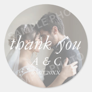 Sticker Rond Merci de mariage simple et élégant Photo