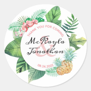 Sticker Rond Merci de Mariage tropical de couleur d'eau pour ve