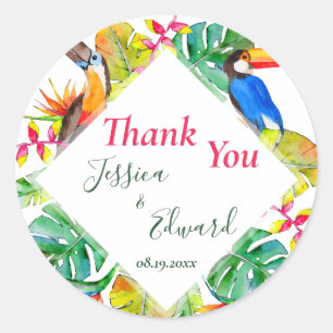 Sticker Rond Merci de Mariage tropical Floral Exotique Luau