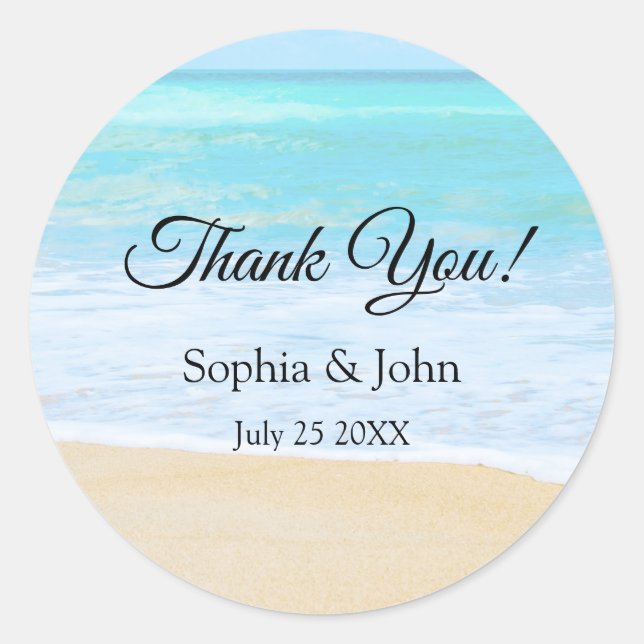 Sticker Rond Merci de mariage Tropical Summer Beach Favor (Devant)