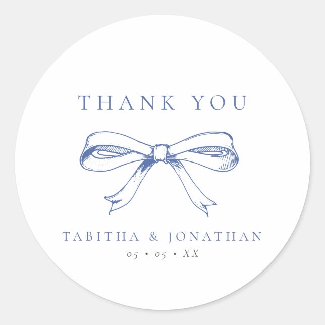 Sticker Rond Merci de Mariage vintage Blue Bow (Devant)