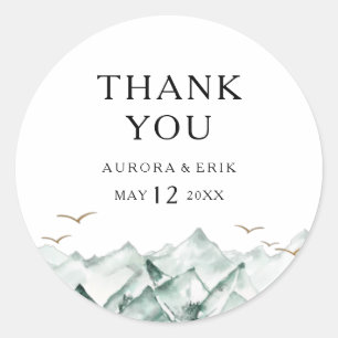 Sticker Rond Merci de montagne vert et or Faveur de mariage