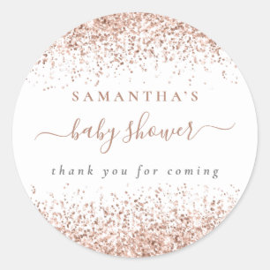 Sticker Rond Merci de nom de Parties scintillant or rose Baby s