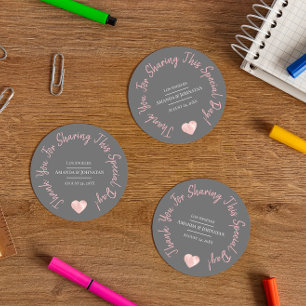 Sticker Rond Merci de partager cette journée spéciale Cœur Rose
