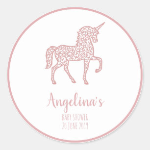 Sticker Rond Merci de partie baby shower de la licorne rose Pro