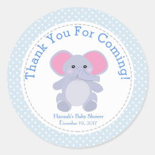 Sticker Rond Merci de partie de baby shower d'éléphant de ble