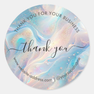 Sticker Rond Merci de Parties scintillant d'or Opal bleu