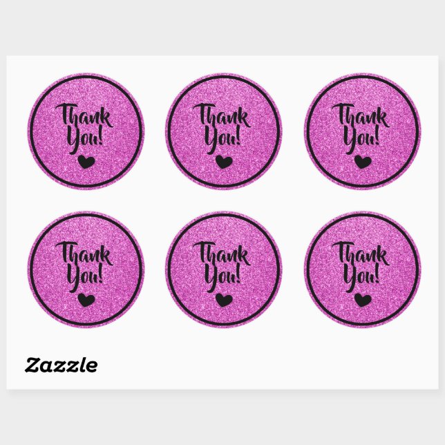Sticker Rond Merci de Parties scintillant Faux noir et rose (Feuille)