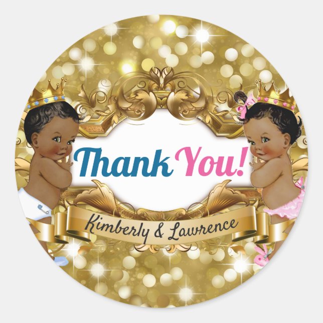 Sticker Rond Merci de Parties scintillant Prince/Princesse d'Af (Devant)