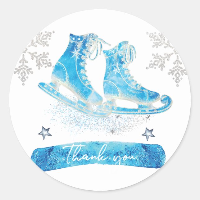Sticker Rond Merci de patinage sur glace (Devant)