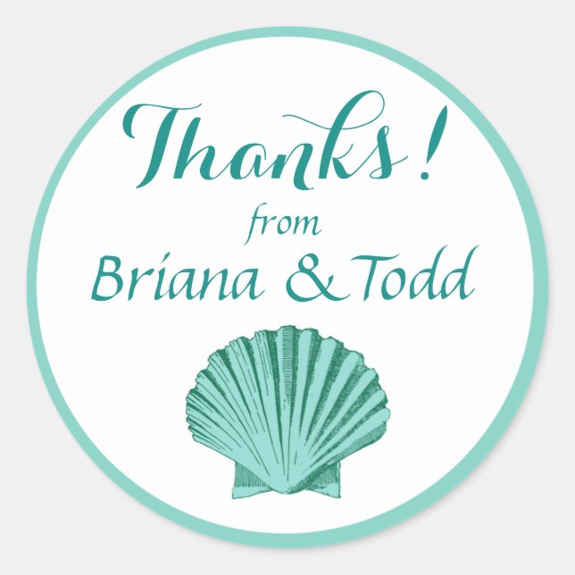 Sticker Rond Merci de plage de Scallop Seashell | aqua (Devant)