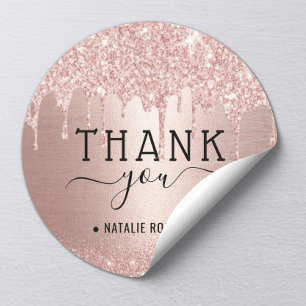 Sticker Rond Merci de Remerciements Moderne avec Gouttes de Pai