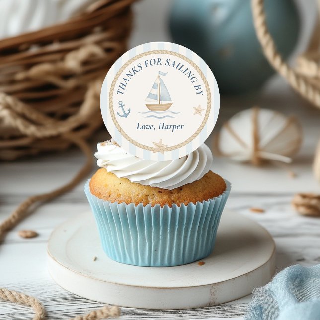 Sticker Rond Merci de Sailing By | Bateau à voile bleu Pastel (Créateur téléchargé)