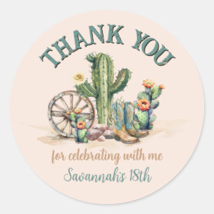 Sticker Rond Merci de scène du désert de Cactus Floral Rose